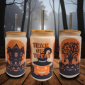 🎃 Sip in Spooky Style! 👻 18oz Frosted Glass Can Tumbler with Bamboo lid & metal straw
